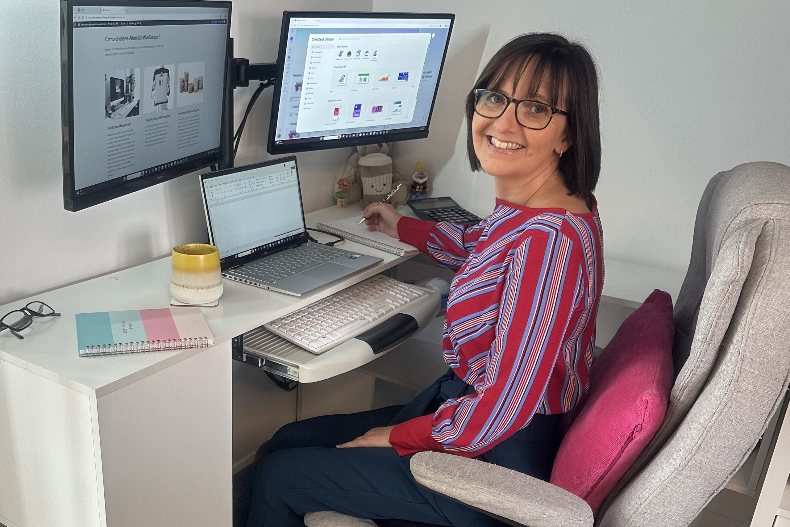 Tracey Burkinshaw Virtual Assistant sat at office desk